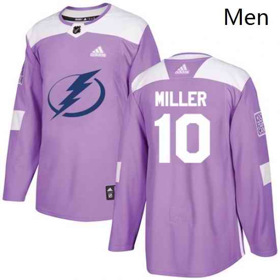 Mens Adidas Tampa Bay Lightning 10 JT Miller Authentic Purple Fights Cancer Practice NHL Jersey
